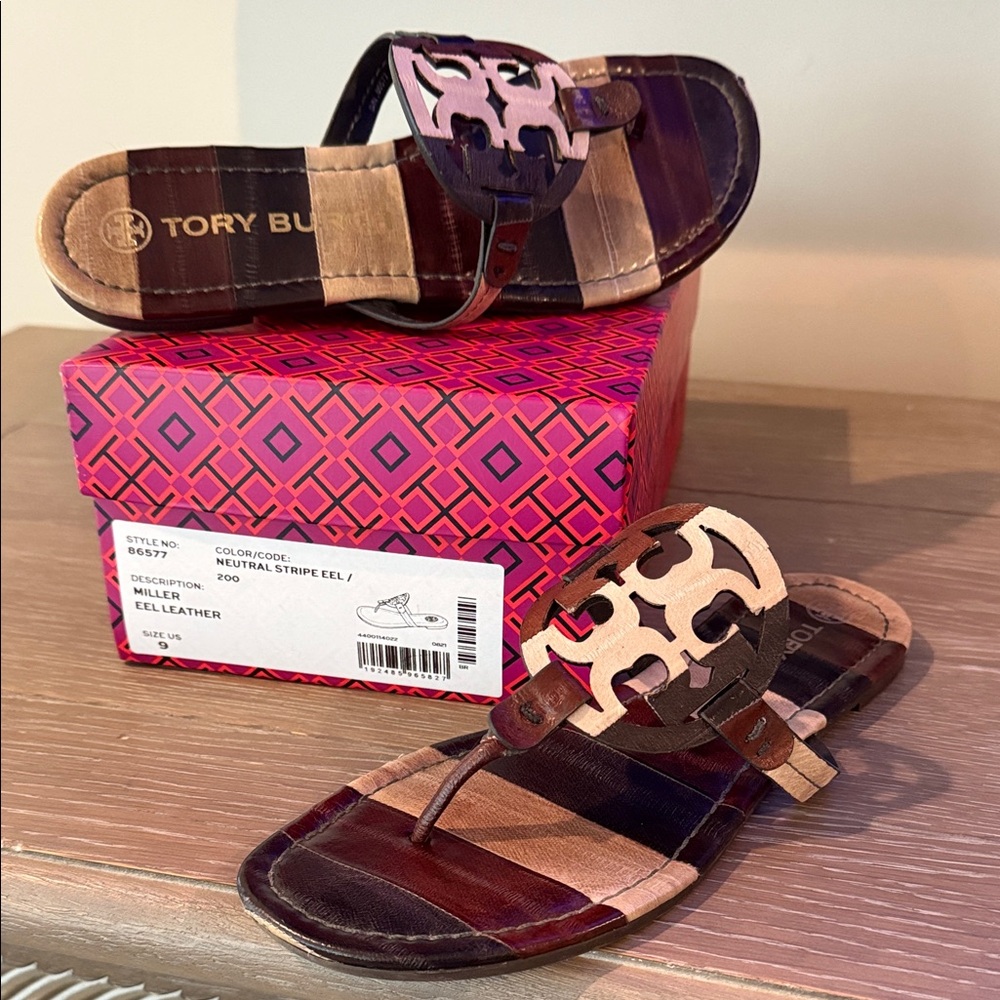 Tory Burch Brown/ Neutral EEL Stripe Miller Sz 9